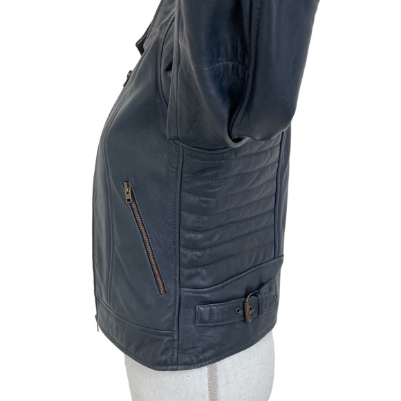 J. Crew Collection Leather Jacket 6 BLUE - Picture 8 of 16